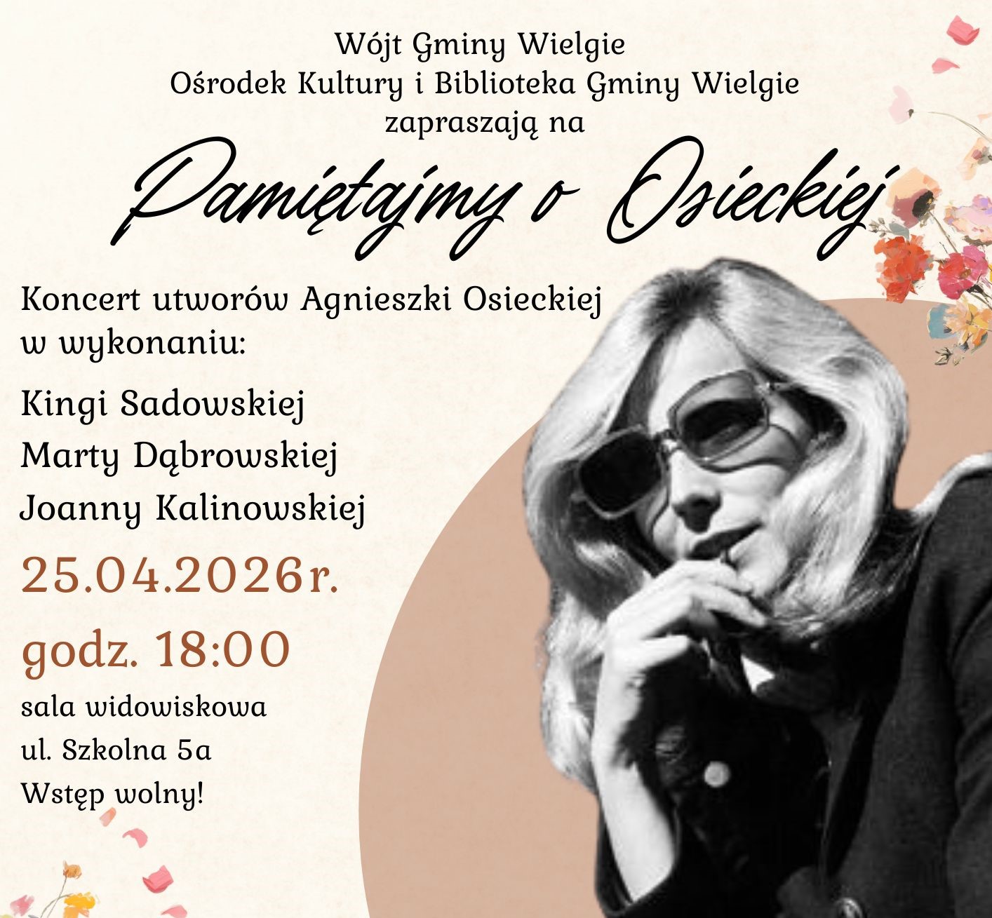 Koncert utworów Agnieszki Osieckiej ,,Pamiętajmy o Osieckiej''.